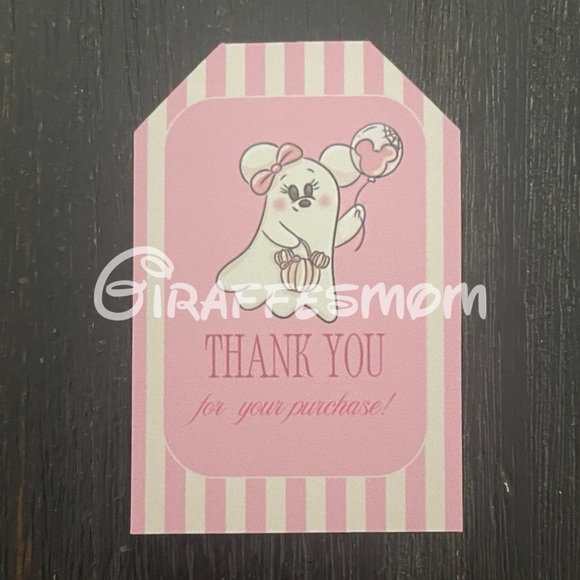 30 Pack -  2x3” Pink and Cream Coquette Cute Ghost Thank You Cards - Picture 1 of 1
